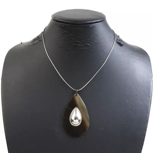 Auth HERMES Necklace Silver/Brown Metal/Buffalo horn - Picture 2 of 8